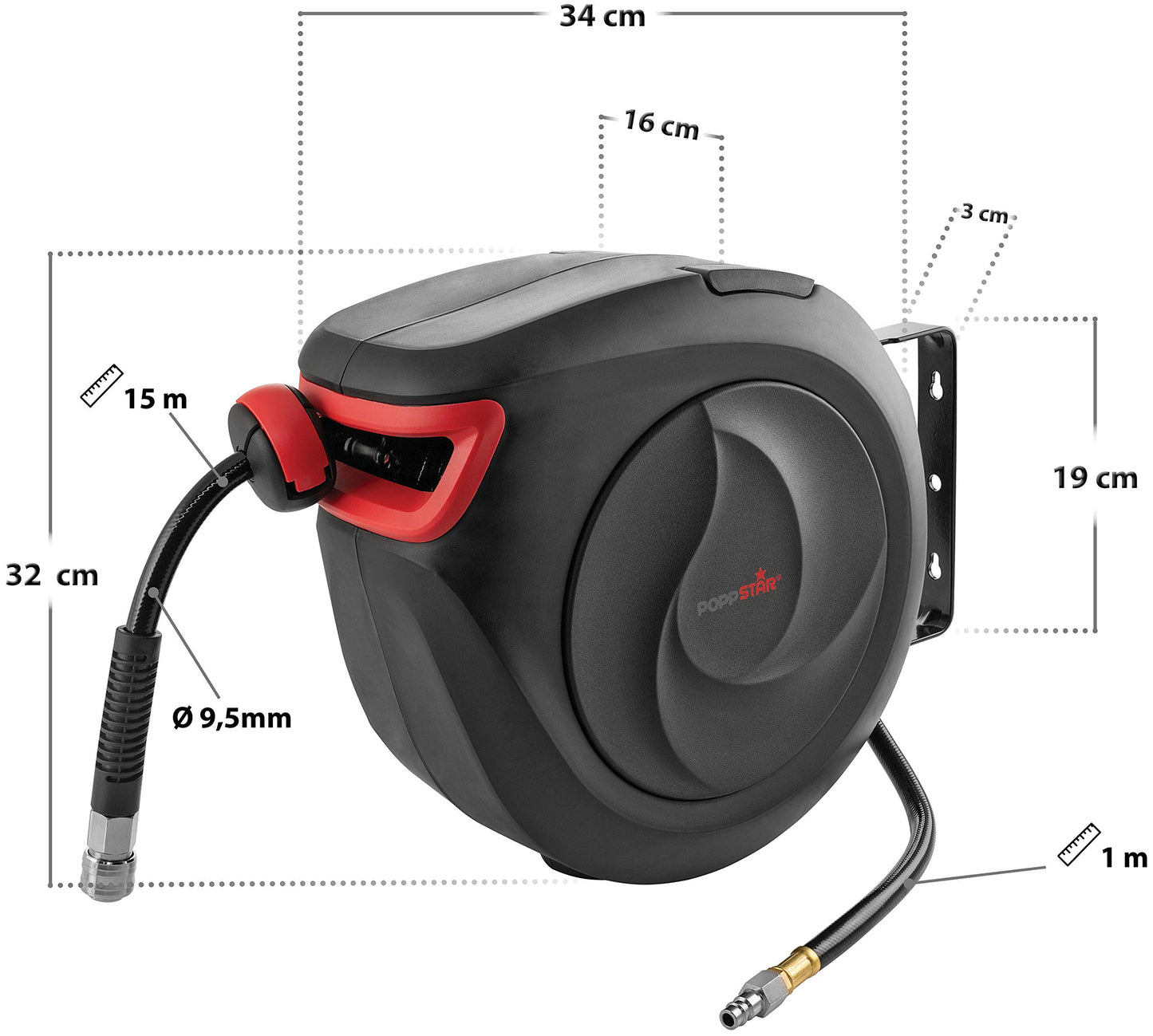 Poppstar Druckluftschlauchtrommel 30m - Automatik Aufroller für Druckluft, Schnellkupplung