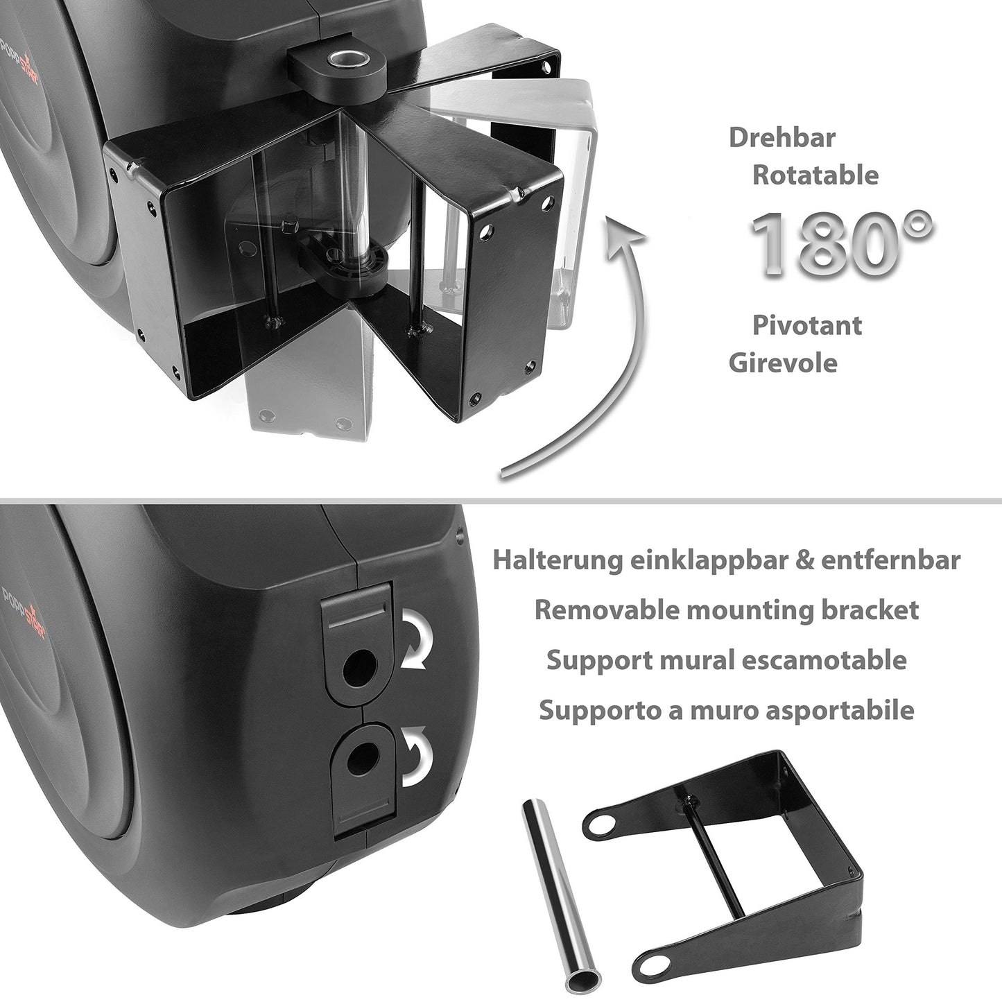 Poppstar Druckluftschlauchtrommel 30m - Automatik Aufroller für Druckluft, Schnellkupplung