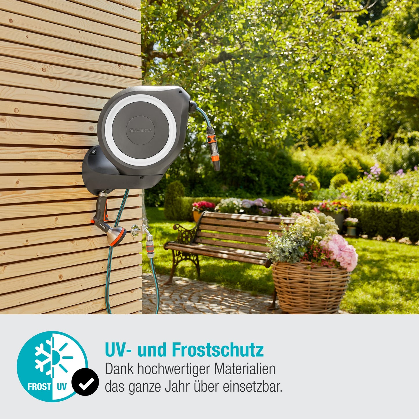 Gardena Schlauchbox RollUp M 20m - Wandmontage, schwenkbar, inkl. Schlauch, Spritze (18612-20)