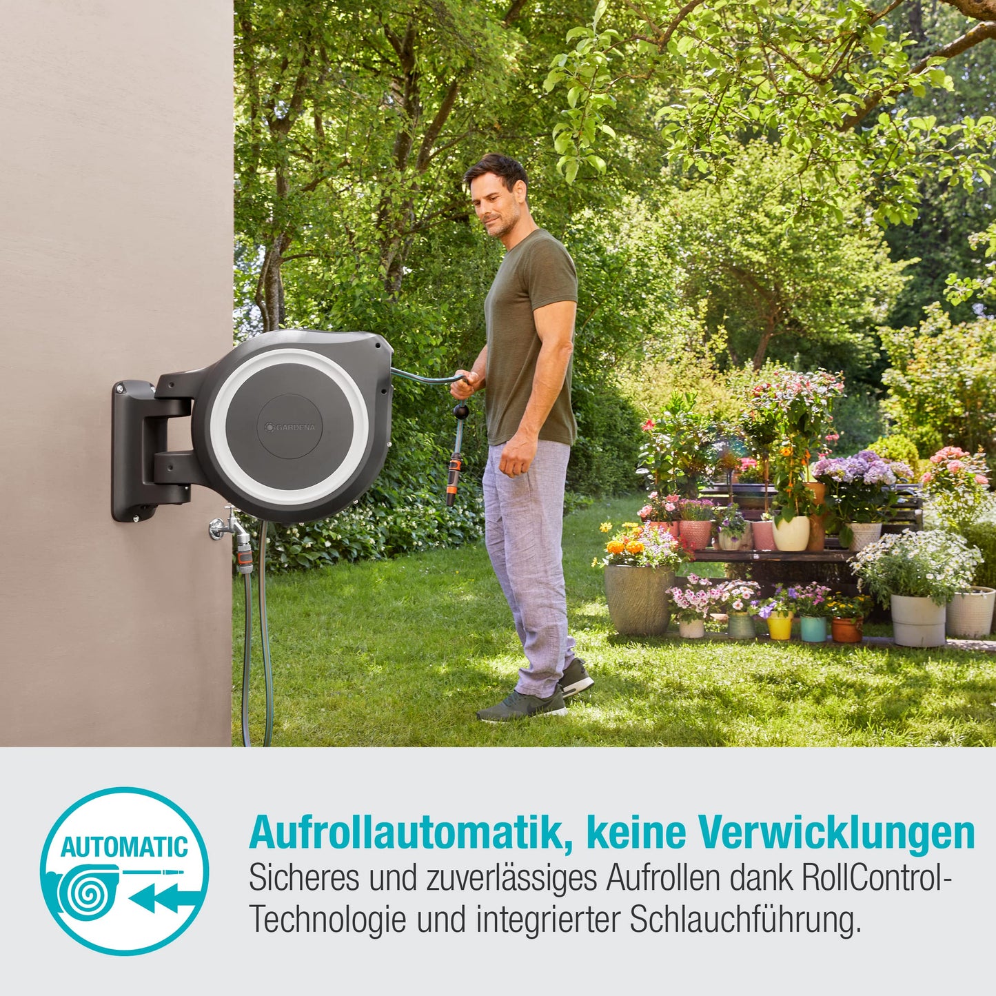 Gardena Schlauchbox RollUp XL 35m - Wandmontage, schwenkbar, inkl. Schlauch & Montage (18632-20)