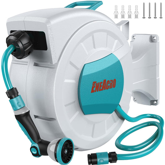 ENEACRO Schlauchbox 30m Wandmontage - Automatik-Aufrollung, 180° schwenkbar, 10-in-1 Sprühdüse